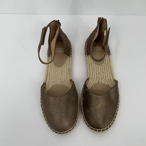 Eileen Fisher Lala Espadrille sandal shoe bronze leather ankle strap flat 8.5 - Picture 4 of 6